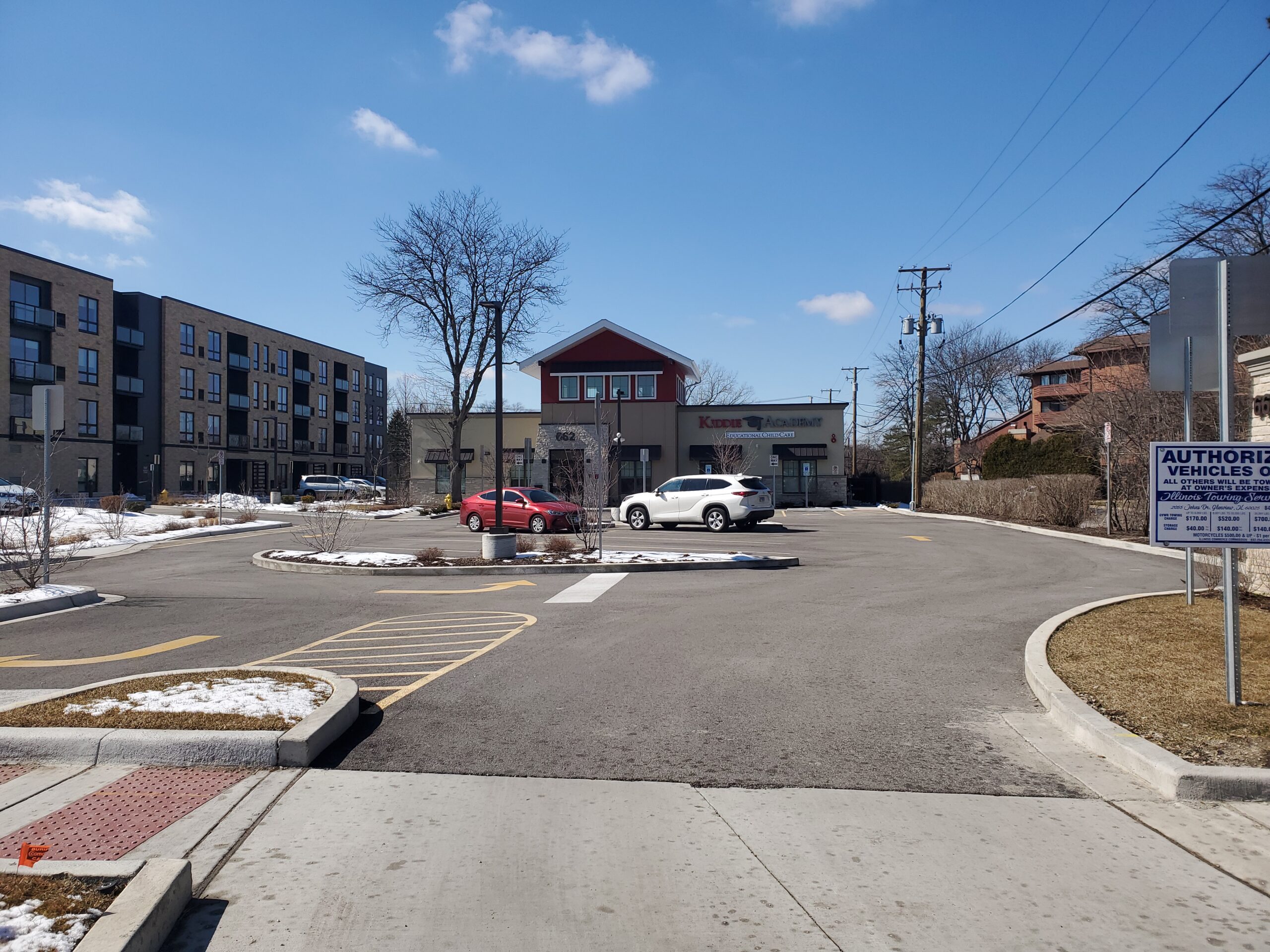 newly designed driveway looking into Kiddie Academy